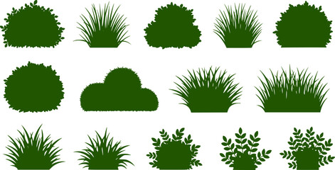 Wall Mural - set of bush grass shrub silhouette vector transparent background