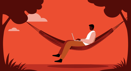 Young man working casually on a laptop, embodying remote work, digital lifestyle, and modern productivity. Ideal for business and technology themes.