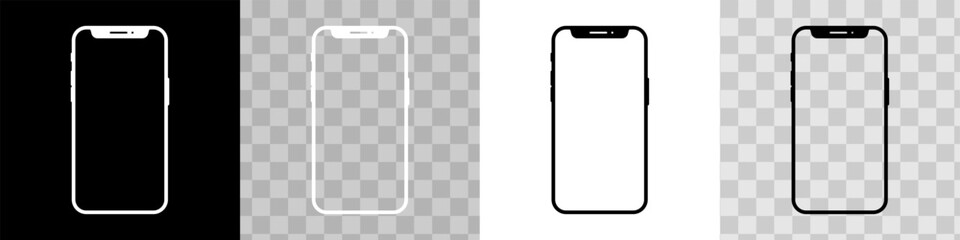 Set of black Smartphone icons. Simple Mobile Phone icon template. White and black. Vector illustration