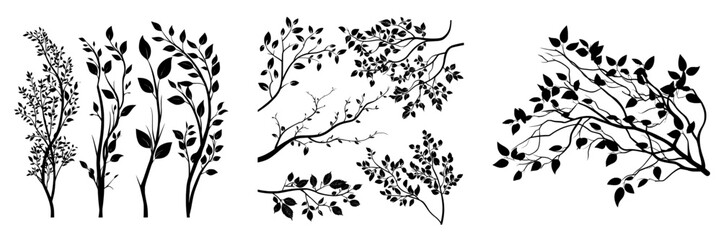 modern illustration of tree branch in flat style with spring tree branches having different leaves