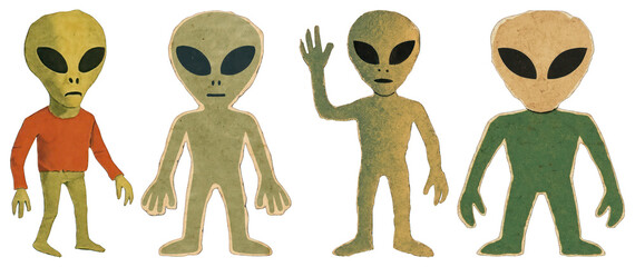 Wall Mural - PNG Colorful cartoon alien characters, element set on transparent background