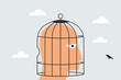 © vector - Fixed mindset, the birdcage lock of depressed scary human brain