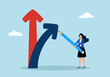 © Orapun - Businesswoman draw new arrow metaphor of change direction. Change direction or career path for best opportunity, choice or alternative way to progress concept