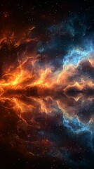 Wall Mural - Vivid cosmic nebula with swirling orange and blue gas clouds against a star-filled space background