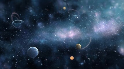 Wall Mural - A cosmic scene featuring planets, stars, and nebulae in deep space