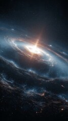 Wall Mural - A spiral galaxy with a bright central core surrounded by swirling arms of stars and cosmic dust in deep space