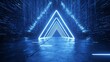 © tourinn - Neon blue triangular tunnel with glowing lines and digital rain effect in a futuristic cyber space