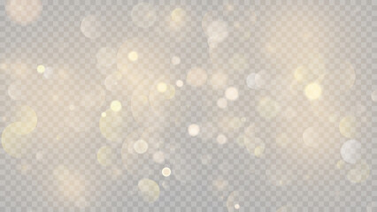 Wall Mural - Golden dust light png. Christmas glowing bokeh confetti and sparkle overlay texture for your design. Stock royalty free vector illustration. PNG	