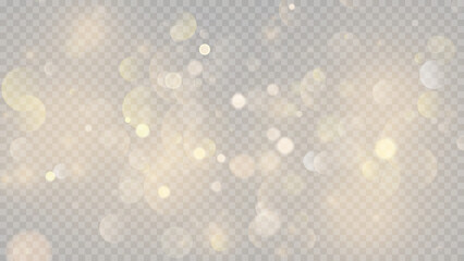 Wall Mural - Golden dust light png. Christmas glowing bokeh confetti and sparkle overlay texture for your design. Stock royalty free vector illustration. PNG	
