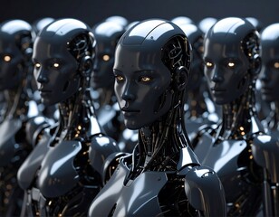 Futuristic robots in a row