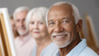 © Vasili - Group of elderly people smiling while painting together in studio, symbolizing aging, creativity, lifestyle, community and positive wellbeing in senior activity concept.
