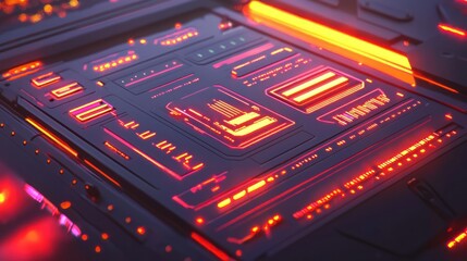 Futuristic technological interface with glowing neon lights.