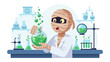 © mstmahmuda - Mummy Scientist Experiment: An intriguing illustration of a mummy-dressed scientist, engrossed in a chemistry experiment, bubbles with anticipation.