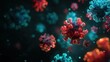 © BIJLI - Microscopic 3 D Render of Red and Teal Virus Particles isolated on a transparent background