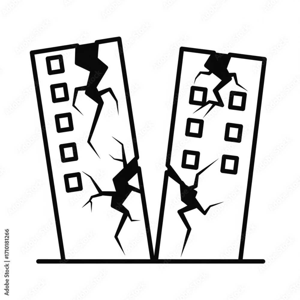 Monochrome vector icon representing property damage and building ...