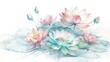 © Rowshan - Serene watercolor lotus flowers bloom gently with delicate pastel hues and lush green leaves