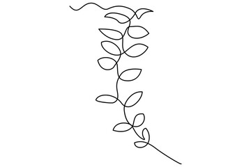 Wall Mural - continuous single line drawing of leaves botanical illustration in vector outline style