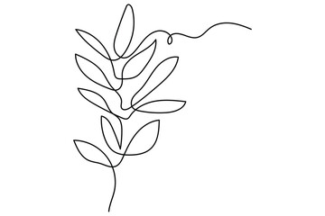 Wall Mural - continuous single line drawing of leaves botanical illustration in vector outline style
