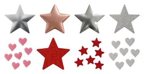 Wall Mural - png colorful metallic and glitter stars, element set on transparent background