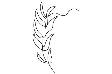 Wall Mural - continuous single line drawing of leaves botanical illustration in vector outline style
