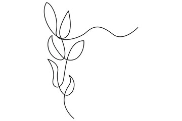 Wall Mural - continuous single line drawing of leaves botanical illustration in vector outline style