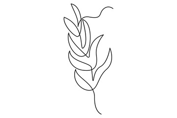 Wall Mural - continuous single line drawing of leaves botanical illustration in vector outline style