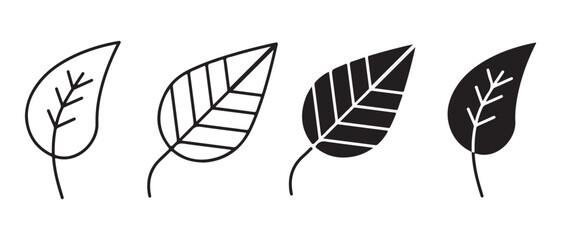 Leaf icon set. outline and glyph style isolated on white background.