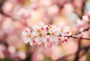 Wall Mural - Soft-focus spring blossoms, bokeh effect, pastel colors, texture, blossom