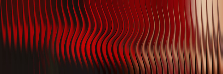 Red abstract background with vertical wavy lines and light reflection