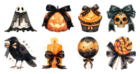 Wall Mural - PNG Halloween-themed decorative illustrations, element set on transparent background