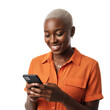 © Image Creative Stock - portrait of a black woman holding and using smartphone isolated on white or transparent background