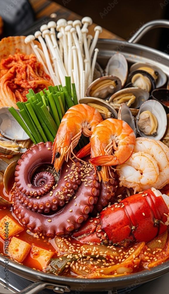 Korean food seafood with gochujang sauce Makanan khas korea seafood
