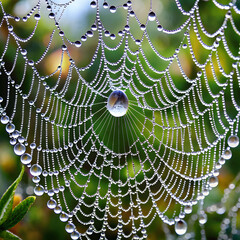 a cobweb with dew on it