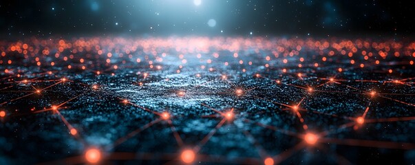 Wall Mural - a futuristic digital network of glowing nodes and connections against a dark starry background