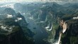 © Mortir - Aerial view majestic waterfalls canyon