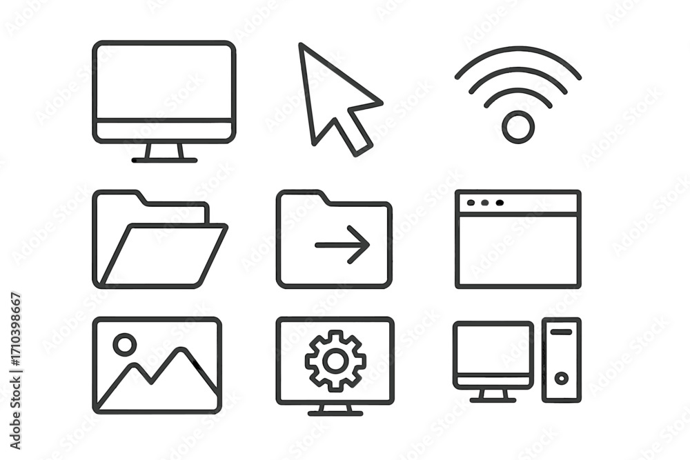 Set of Computer Desktop Icons with Editable Stroke for Design, Web ...