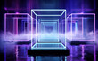 © fanjianhua - Neon Lit Geometric Cubes with Hazy Atmosphere in Futuristic Setting