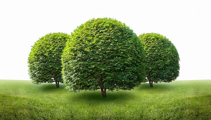 Three Bushes In The Shape Of Trees With Green Leaves On Grass Transparent Background