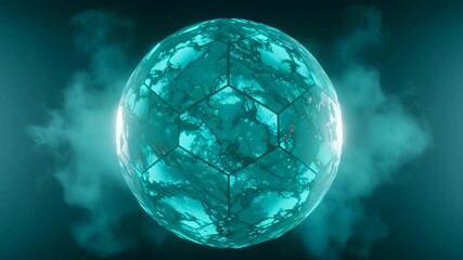 Abstract Geometric Turquoise Sphere With Hexagon Panels And Mist