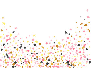 Wall Mural - Festive black pink gold stars magic scatter backdrop. Little stardust spangles Noel decoration particles. Isolated stars magic wallpaper. Spangle particles poster decor.