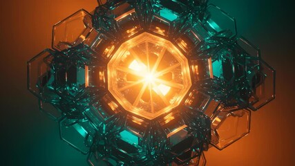 Abstract Glowing Geometric Core with Hexagonal Glass Shells