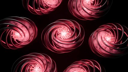 Abstract Pink Spheres With Radial Design Floating on Dark Background