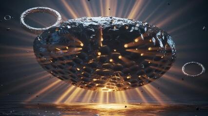 Abstract Rings Floating Above Water Surface Radiating Bright Light