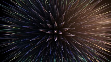 Abstract Spike Explosion on Black Background with Blue Gold and Purple Light