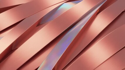 Abstract Shiny Copper Ribbons with Holographic Tint and Delicate Textured Surface Background