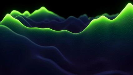 Abstract Wavy Landscape with Neon Green Highlights on Dark Purple Background