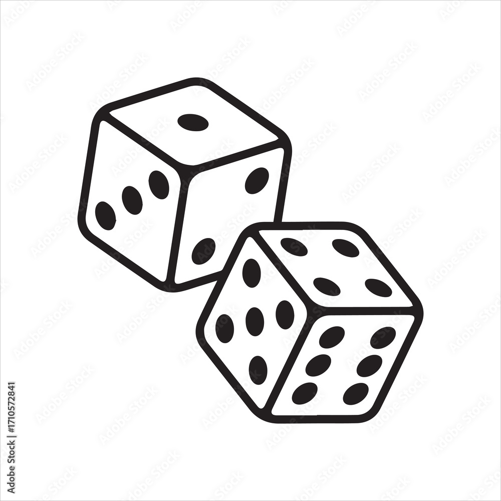 Pair of dice to gamble or gambling in craps line art vector icon for casino apps and websites