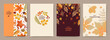 © Feodora_21 - Thanksgiving card templates with beautiful autumn leaves and berries in warm tones.  Vector illustration for greeting card, invitation, poster, flyer, cover, banner, social media