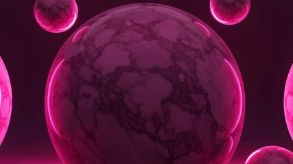Dramatic Arrangement of Marble Spheres with Pink Lighting Against a Dark Backdrop for a Striking Visual Effect