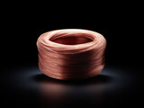 Copper wire coil cable isolated on black background with soft light reflection and shadow